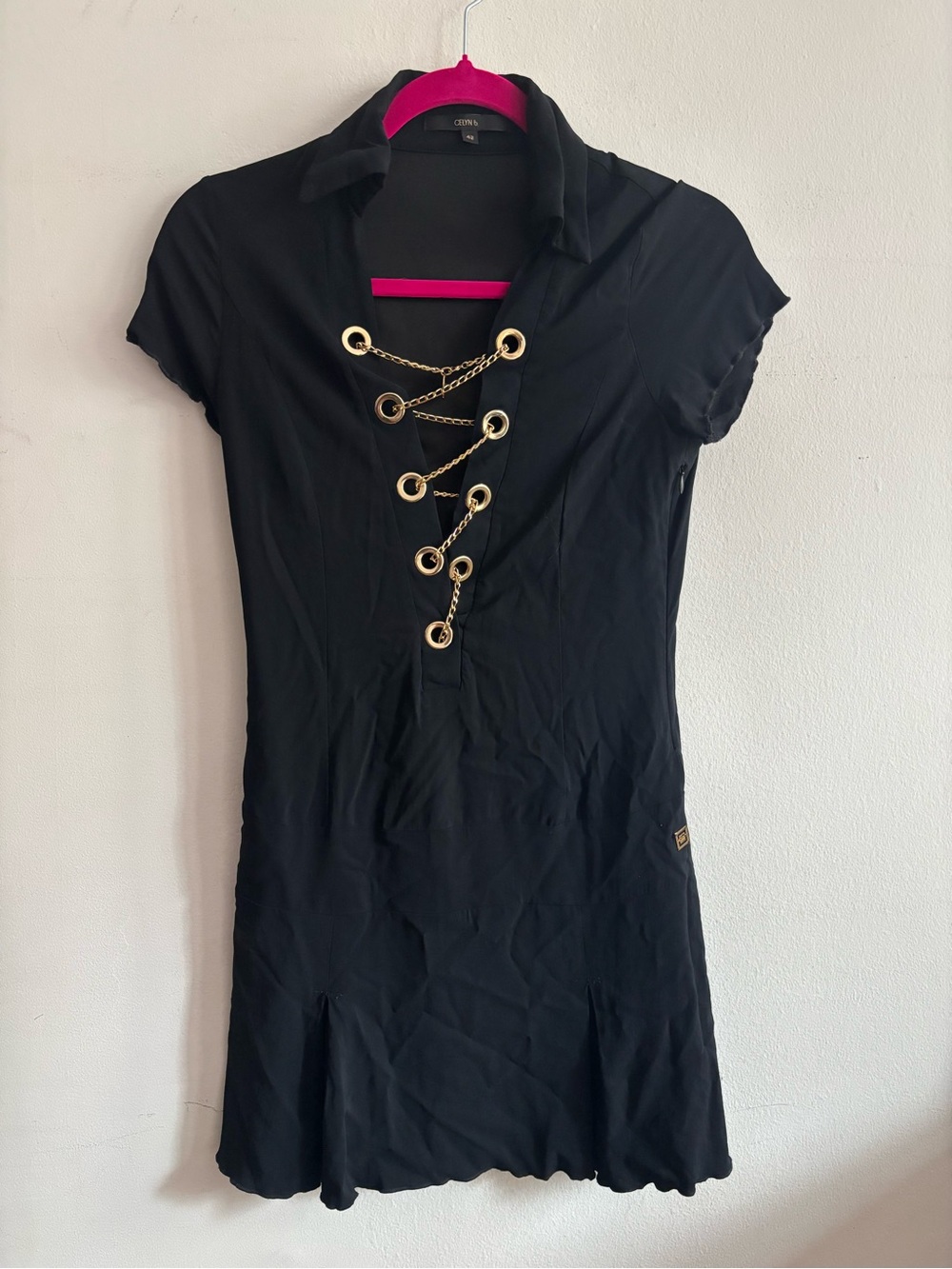 Celyn B. Black mini dress with gold chain detail